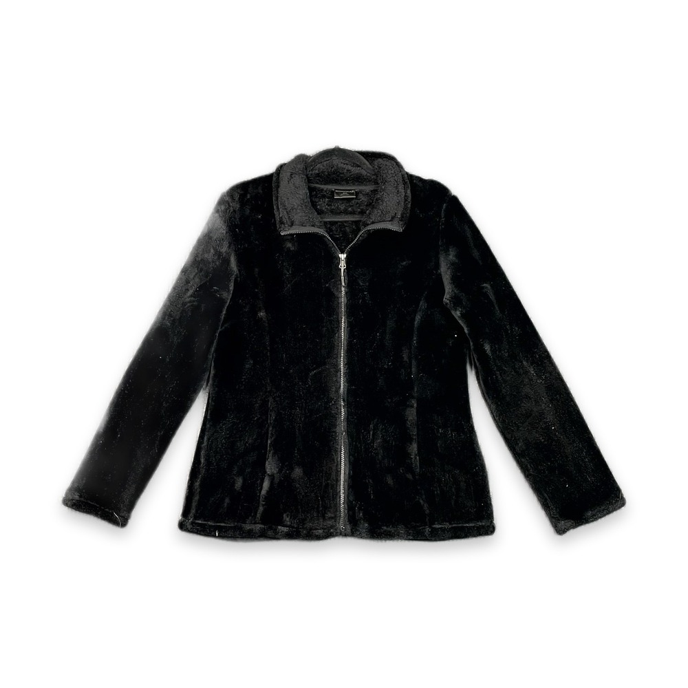 32 Degrees HEAT Fleece Jacket Womens Medium Black Faux Fur Camp Outdoor Hiking